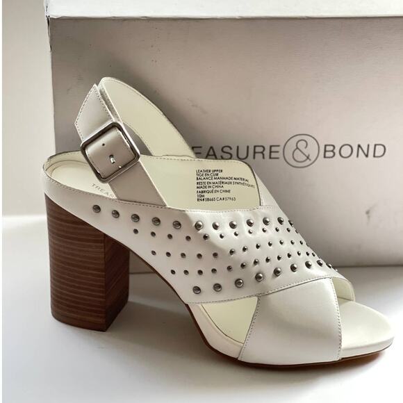 Treasure & Bond Studded Leather Heel White Women's Size 10 Block Heel - Picture 1 of 5